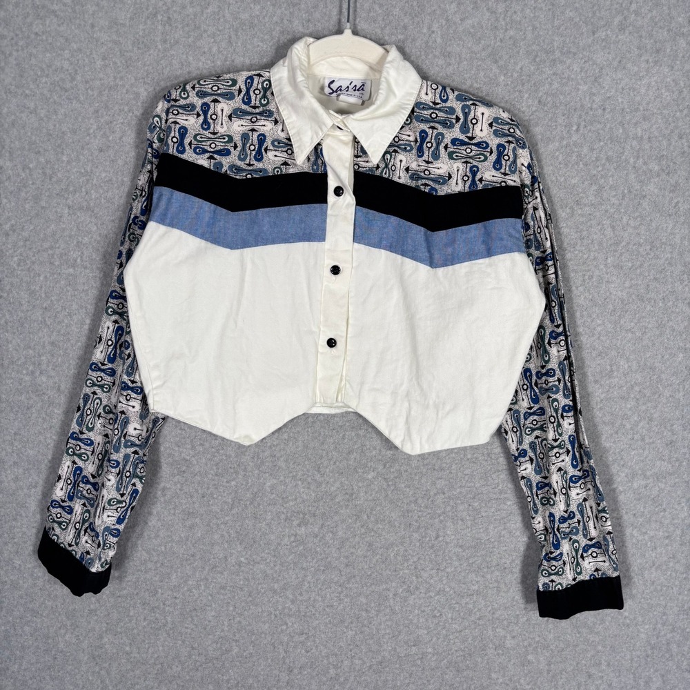 Vintage 90s Sassa Cropped Western Shirt Small Cotton Yoke Retro Abstract Funky